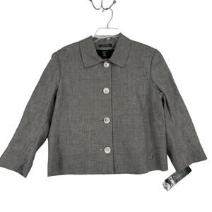 Lauren Ralph Lauren 100% Linen Blazer Jacket Button Up Black White Plaid Size 16